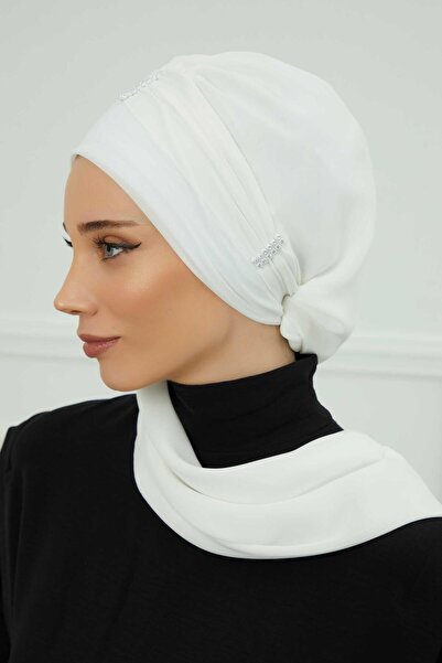 Aisha's Design Chiffon Ready-Made Turban with Colorful Stone Accessories,Ht-51,Ht-51,Off White