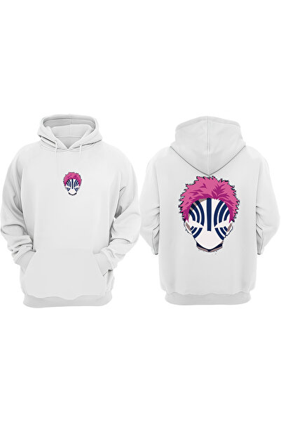 Anetos Demon Slayer Akaza Face Design Spate cu imprimeu Alb Swea tricou