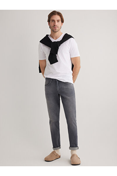 JUD Alex 196 Pantaloni slim gri cu talie normală pentru bărbați