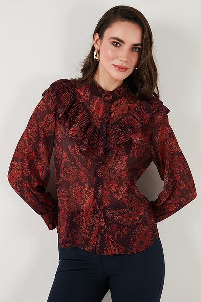 Lela Patterned Standard Fit Judge Collar Chiffon Shirt 611Go00334