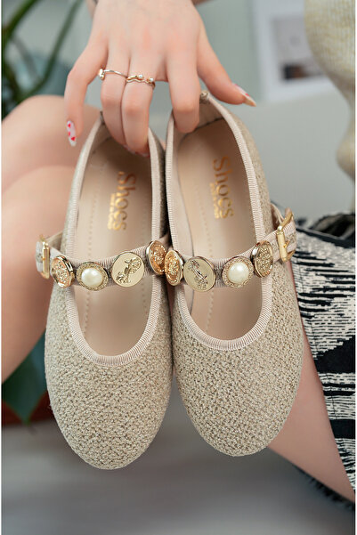 RoseVeno Women's Beige Daily Ballerina Buckle Adjustable Lightweight Comfortable Shoes