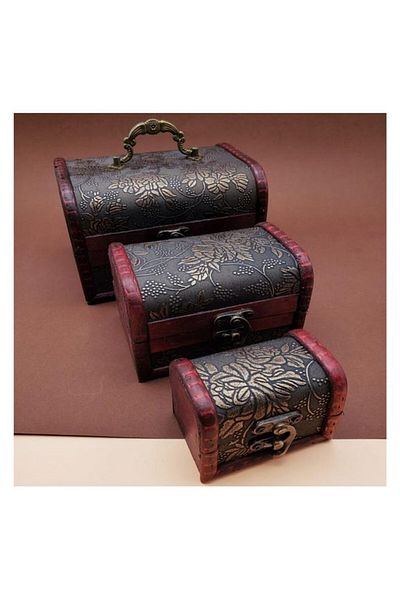GİTTİGİTTİ 3-Piece Wooden Leather Chest Box