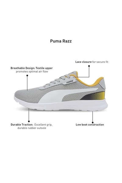 Puma Razz Ash Gry -White Yellow Men's Running Shoes