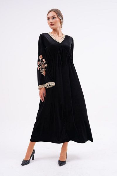 ALÂ V-Neck Embroidered Velvet Dress-Black - 38