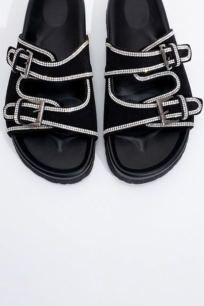 LuviShoes Γυναικείες παντόφλες ALLEN Black Stone Γνήσιο Δερμάτινο Suede