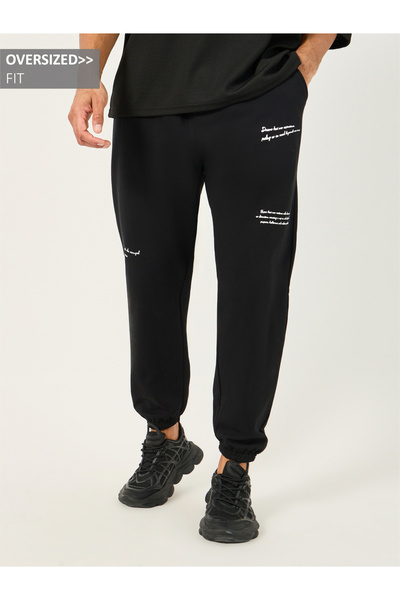 Styli Slogan Print Cotton Rich Fleece Oversized Joggers