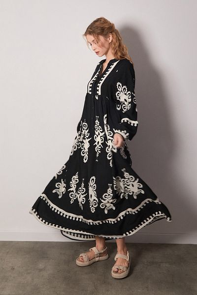 Fulla Moda Φόρεμα με έθνικ σχέδιο με μισά κουμπιά και ελαστικά μανίκια