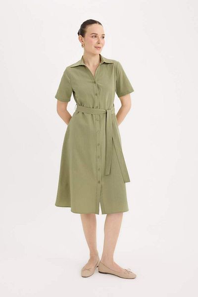 DeFacto New Season A-Line Shirt Neck Poplin Short Sleeve Midi Dress