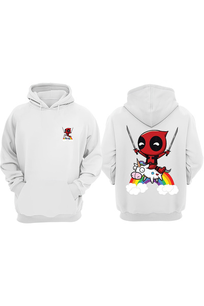 Anetos Deadpool Unicornul Curcubeu Design Sweater Alb cu Imprimeu pe Spate