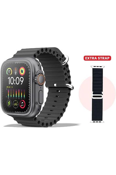 telux EVO 9 Smart Calling Watch with 2.02” FHD Display & Extra Strap, 5-Day Battery, App Supported, Black