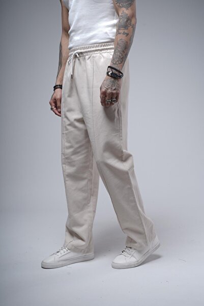 king brich Ανδρικό παντελόνι Gabardine με φαρδύ καλούπι με λεπτομέρεια στο μπροστινό μέρος