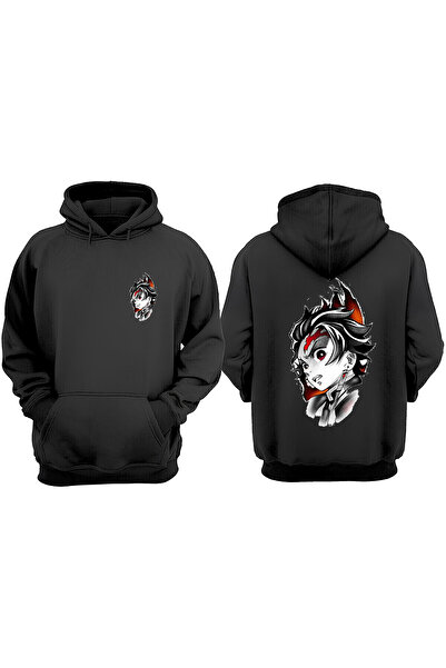 Anetos Demon Slayer Tanjiro Kamado Design Rucsac cu imprimeu Negru Swea tricou