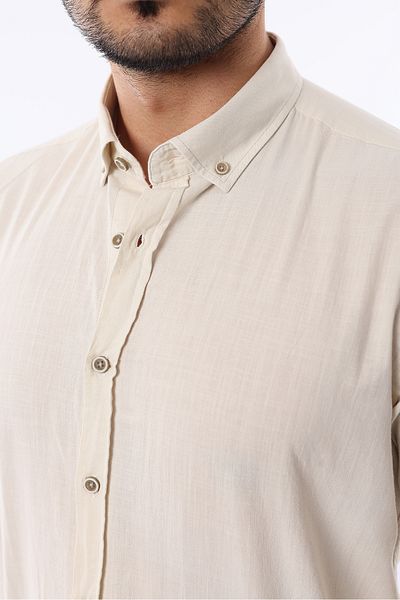 İDS COLLECTİON Cămașă pentru bărbați, slim fit, cu guler cu nasturi, cu aspect de in, 100% bumbac