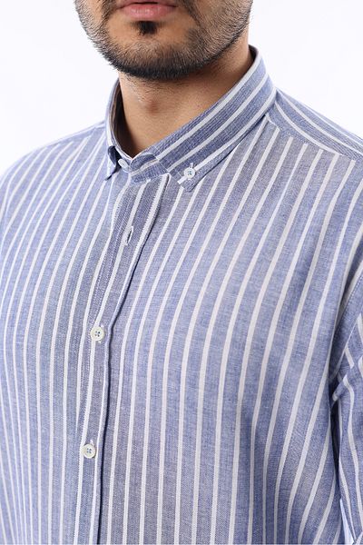 İDS COLLECTİON Men's Long Sleeve Collar Buttoned Modern Slim Fit Slim Fit Striped Cotton Shirt