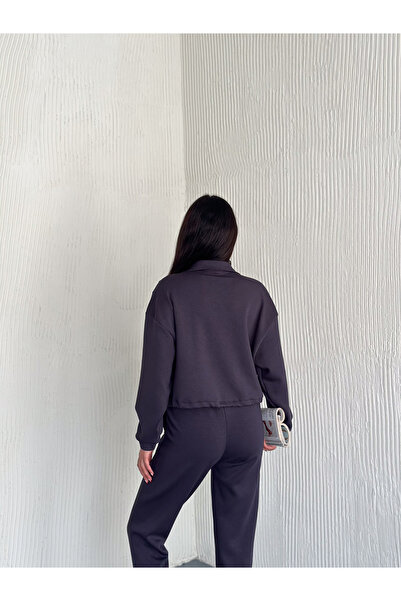 02Lady Fashion Set de țesături modal cu guler cu jumătate de fermoar și garnitură