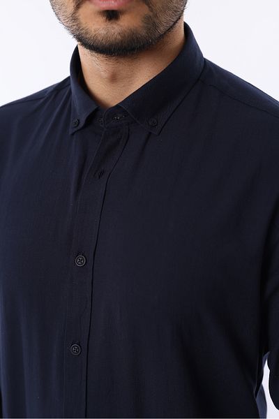 İDS COLLECTİON Men's Slim Fit Slim Fit Buttoned Collar Linen Look 100% Cotton Flared Shirt