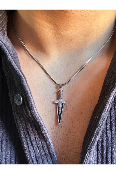 bijoux uniques Men's Steel Necklace with Sword Figure