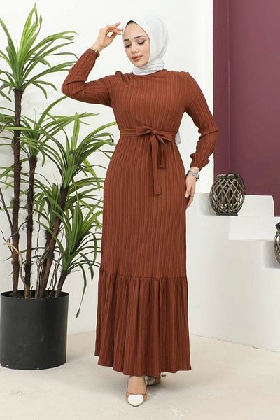 Nevayla Moda Τούβλο Lara Υφασμάτινο Φόρεμα με Δεσμό - E0124