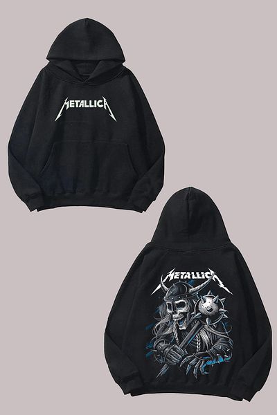 Anetos Mettalica Barbar Design Back Printed Black Sweatshirt