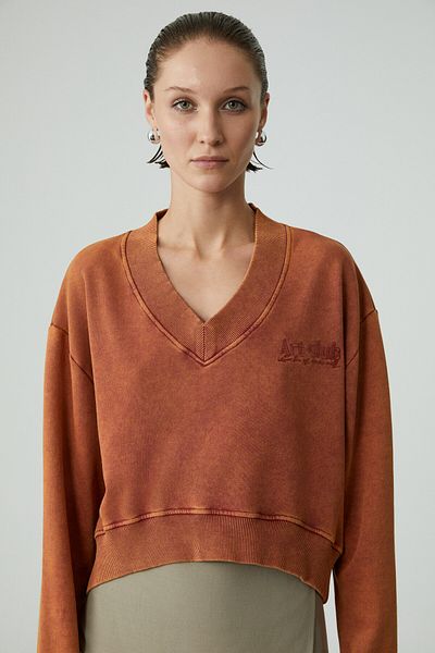 GRIMELANGE Andreita Women's V-Neck Asymmetrical Oversize Orange Sweatshirt