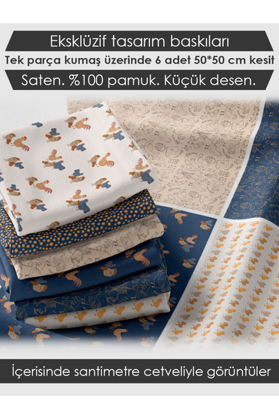FabricMarket 6 Adet 50x50 cm %100 Pamuk Patchwork Kumaş Seti – Dikiş ve El İşi İçin