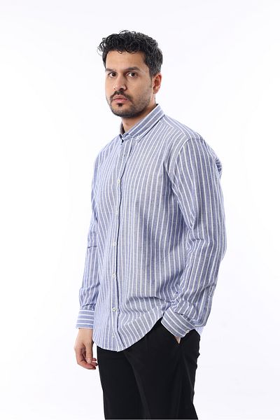 İDS COLLECTİON Men's Long Sleeve Collar Buttoned Modern Slim Fit Slim Fit Striped Cotton Shirt