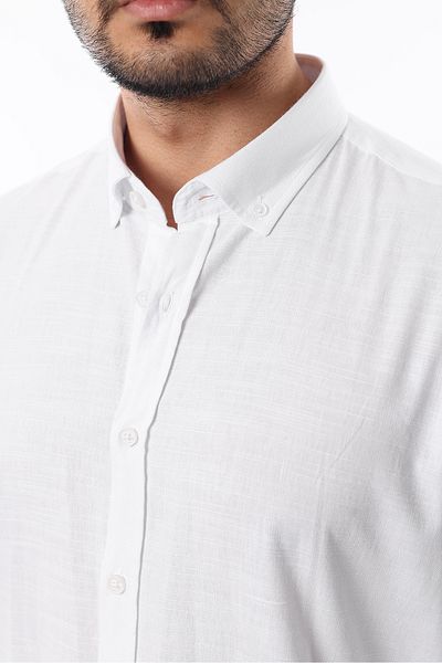 İDS COLLECTİON Cămașă evazată pentru bărbați, albă, slim fit, cu aspect de in, 100% bumbac