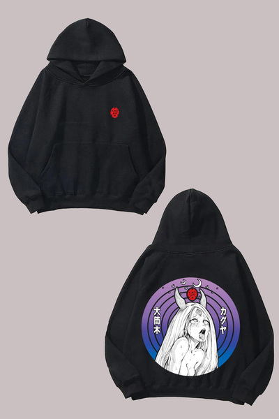 Anetos Naruto Kaguya Hentaı Design Spate cu imprimeu Negru Swea tricou