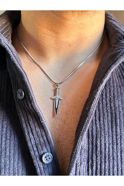bijoux uniques Men's Steel Necklace with Sword Figure