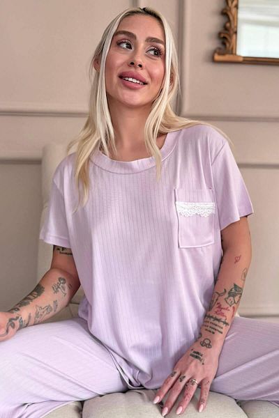 Pijamaevi Set de pijamale din dantelă cu mânecă scurtă Dublin liliac