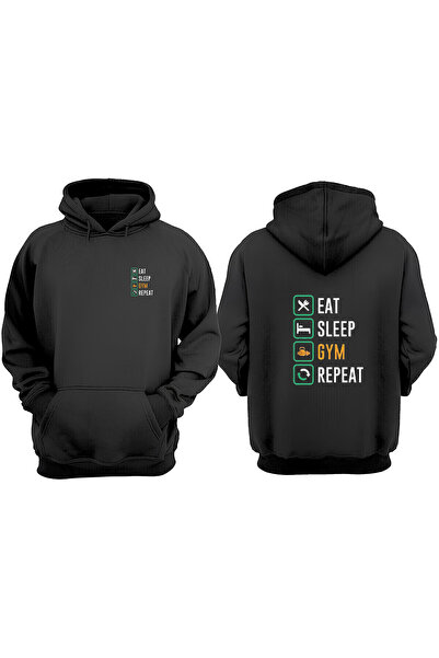 Anetos Eat Sleep Gym Repeat Design Rucsac cu imprimeu Negru Swea tricou