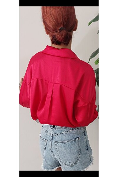 Dagü Design Kadın Seyyar Fularlı Pembe Saten Gömlek