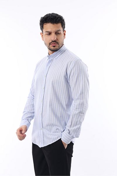 İDS COLLECTİON Cămașă din bumbac cu dungi pentru bărbați, cu mânecă lungă, cu nasturi, modernă, slim fit