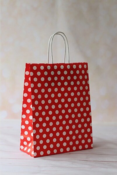 Tinky Winky Yılbaşı Kağıt Kraft Çanta Kırmızı Puantiyeli 25x12x31 /burgu Hediye Paketi 3'lü