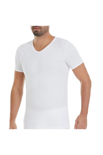 Yıldız Çamaşır Men's 2-Piece White V-Neck Ribbed Short Sleeve Undershirt Body Undershirt