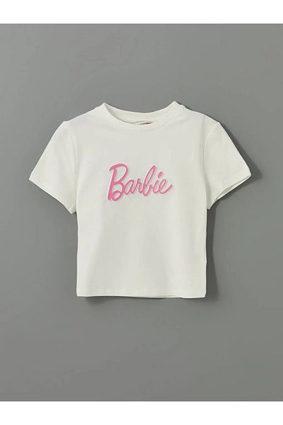 LC Waikiki LCW Kids Ecru Crew Neck εμπριμέ για κορίτσια Crop T-shirt