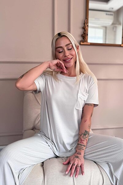 Pijamaevi Gray Dublin Short Sleeve Lace Women's Pajamas Set