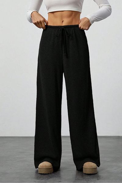 Sun Victoria Women's Black High Waist Palazzo Wide Leg Camisole Trousers