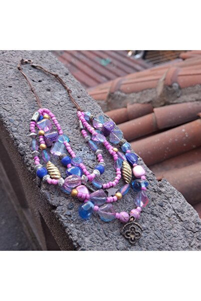 azra takı tasarım Handmade design short authentic multiple, colorful, women's necklace.