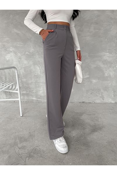 sportiness High Waist Button Closure Lycra Pleated Palazzo Knitted Trousers