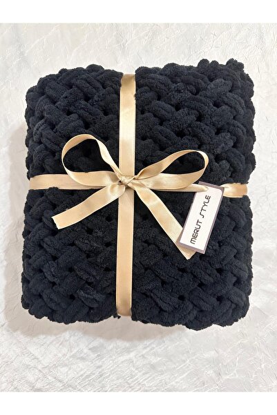 MERUT STYLE HAYATINI RENKLENDİR El örgüsü alize puffy siyah hasır desen tv battaniyesi