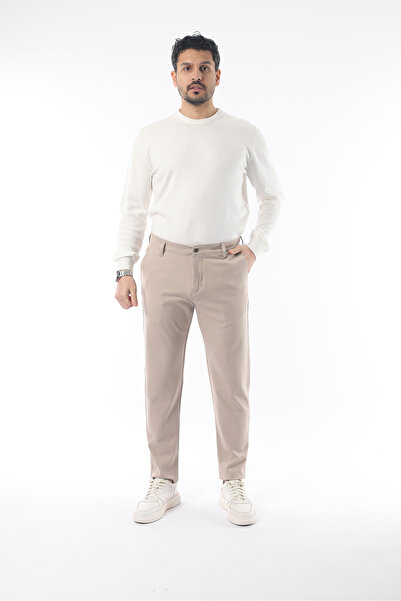 İDS COLLECTİON Mevsimlik Bej Slim Fit Likralı Kumaş Pantolon