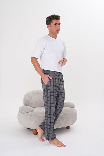 Pijamasoft Cotton Pocketed Plaid Printed Stylish and Comfortable Summer Men's Pajama Bottoms with Elastic Waist Gray 05