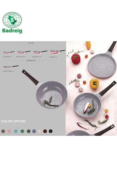 badreig LAHOYA CERAMIC COATED FRY PAN 26CM 2.3L Red Aluminum  Marble Nonstick Coating |Made in Saudi
