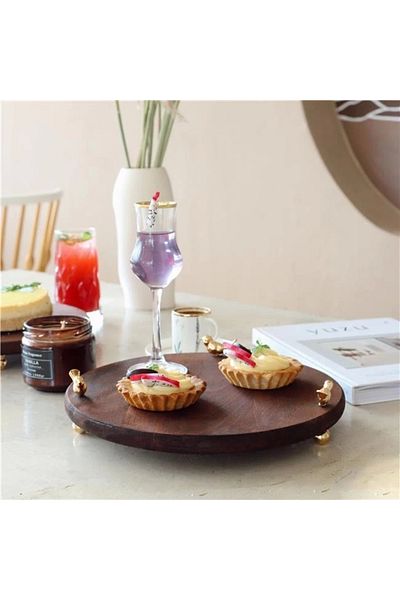 Akayev Wooden 28 Cm Gold Foot Bird Presentation Plate
