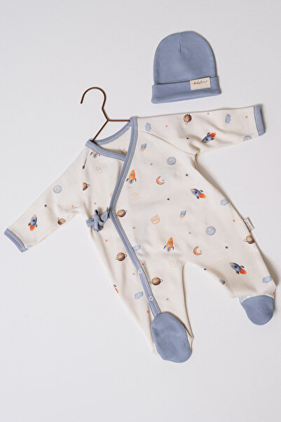 BABYLİM Baby Boy Space Printed Side Tie 100% Cotton Jumpsuit Set