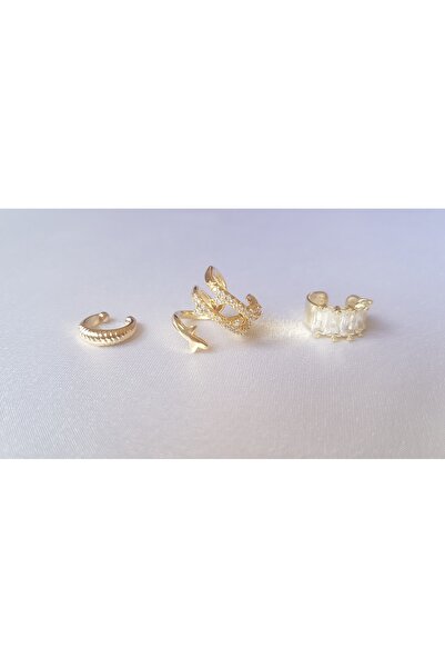 ERKA AKSESUAR 3'lü Deliksiz Kıkırdak Sıkıştırmalı Earcuff Küpe