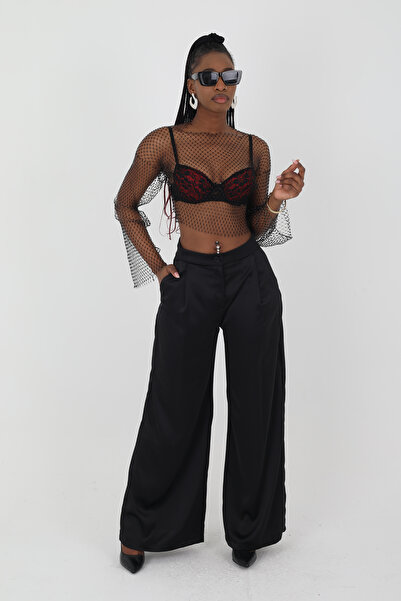 Viskosa Παντελόνι Palazzo από σατέν με χοντρή υφή VİSKOSA Premium