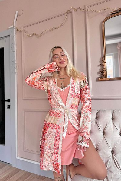 Pijamaevi Salmon Blush Exclusive Knitted Dressing Gown Nightgown Women's Pajamas Set