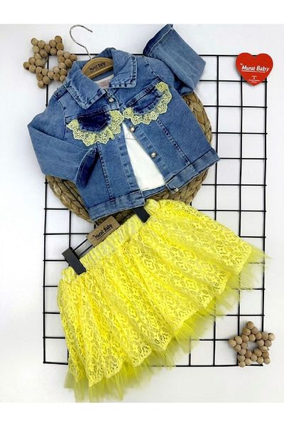 cacobutik Female Child Suit with Denim Jacket Tulle Detailed Skirt